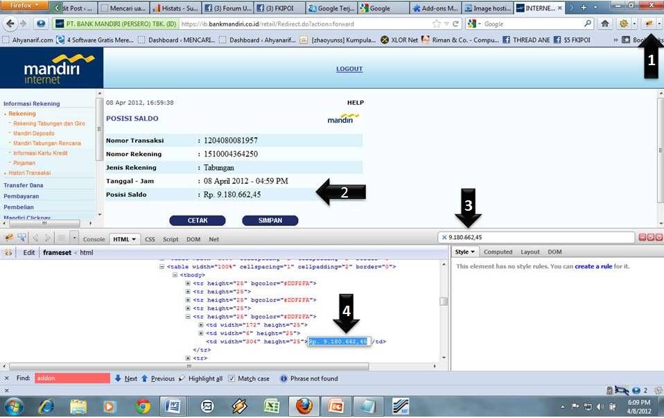 firebug1 Cara mengedit balance rekening