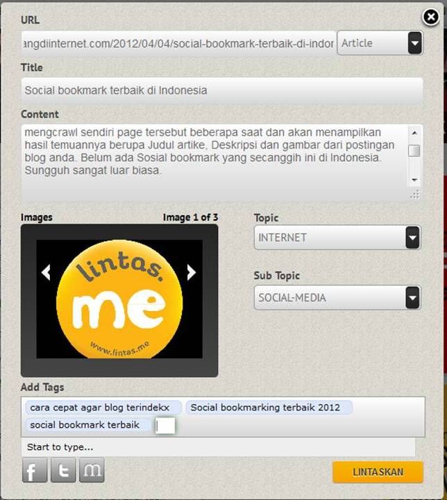 Kotak submit link Lintasberita kotaksubmitlintasme Social bookmark terbaik di Indonesia