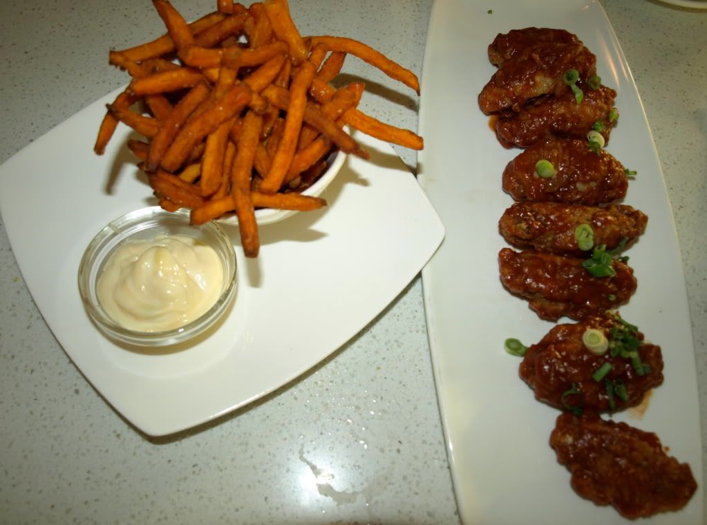 Yam fries and chicken wings