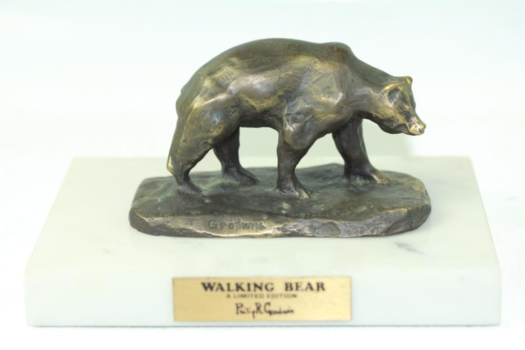 PHILLIP R GOODWIN SIGNED BRONZE WALKING BEAR SCULPTURE MARBLE LIMITED 