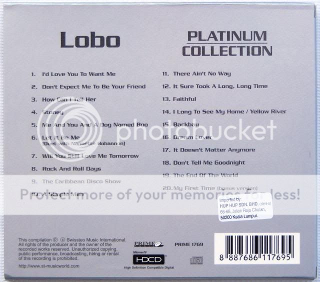 LOBO Platinum Collection Greatest Hit CD Bio Lyric Book  
