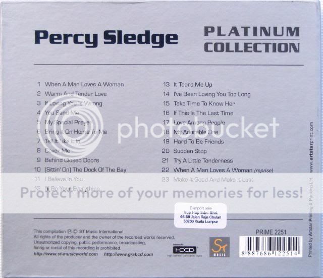 Percy Sledge Platinum Collection CD Bio Lyric Booklet